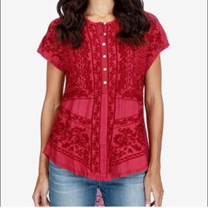 Lucky Brand Red Embroidered Top